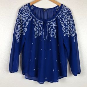 American Eagle Outfitters Boho Embroidered Sheer Top